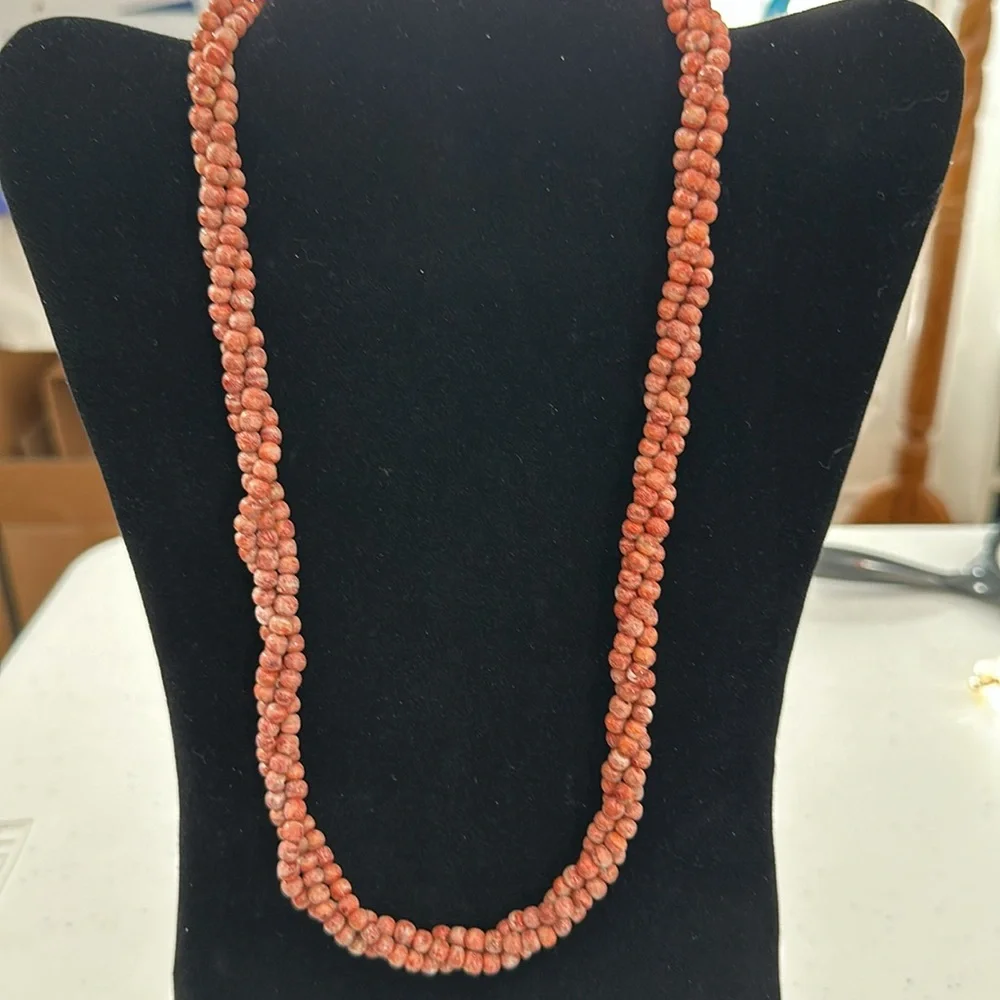 Coral 3 Strand Twist Vintage Necklace With 14ktGP Spring C Clasp